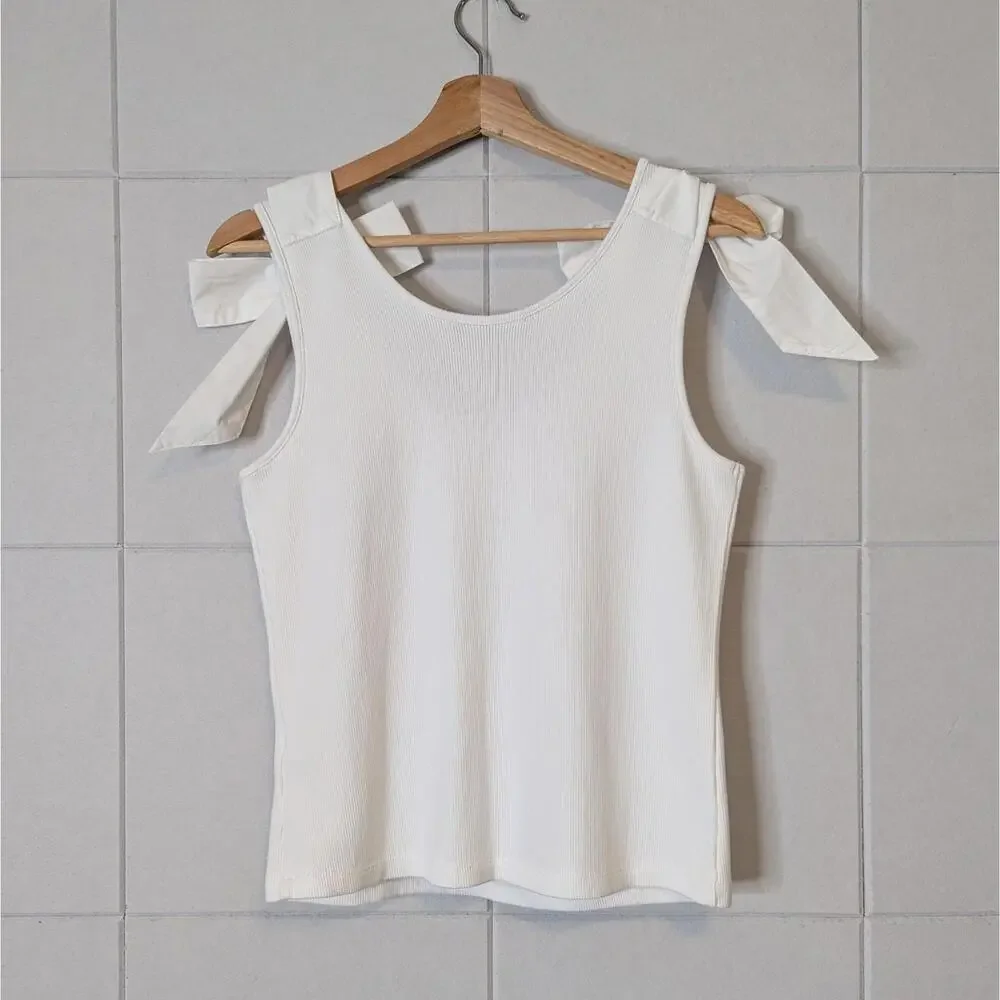 French Connection white cotton bow tank top - Picture 4 of 6
